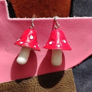 Vintage Red and White Mushroom Earrings